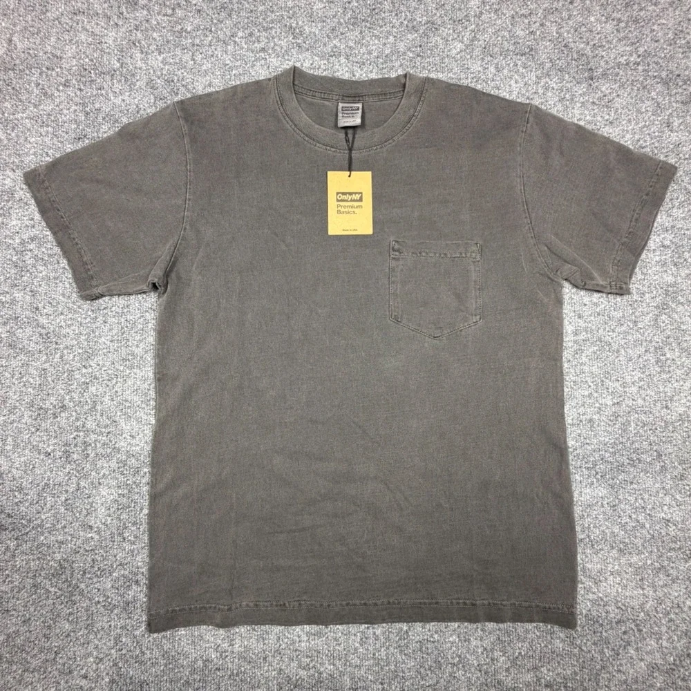 Only NY Premium Basics Pocket T-Shirt Mens Small Charcoal Grey Made in USA NWT